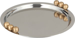 Alsaif Gallery Stainless Steel Serving Tray with Gold Handles, 30 x 30 x 4.5 cm, Round - Silver product image 2