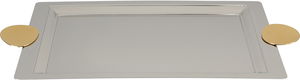 Al Saif Gallery stainless steel serving tray, 49x32x2.2 cm, rectangular, gold handle - silver gold product image