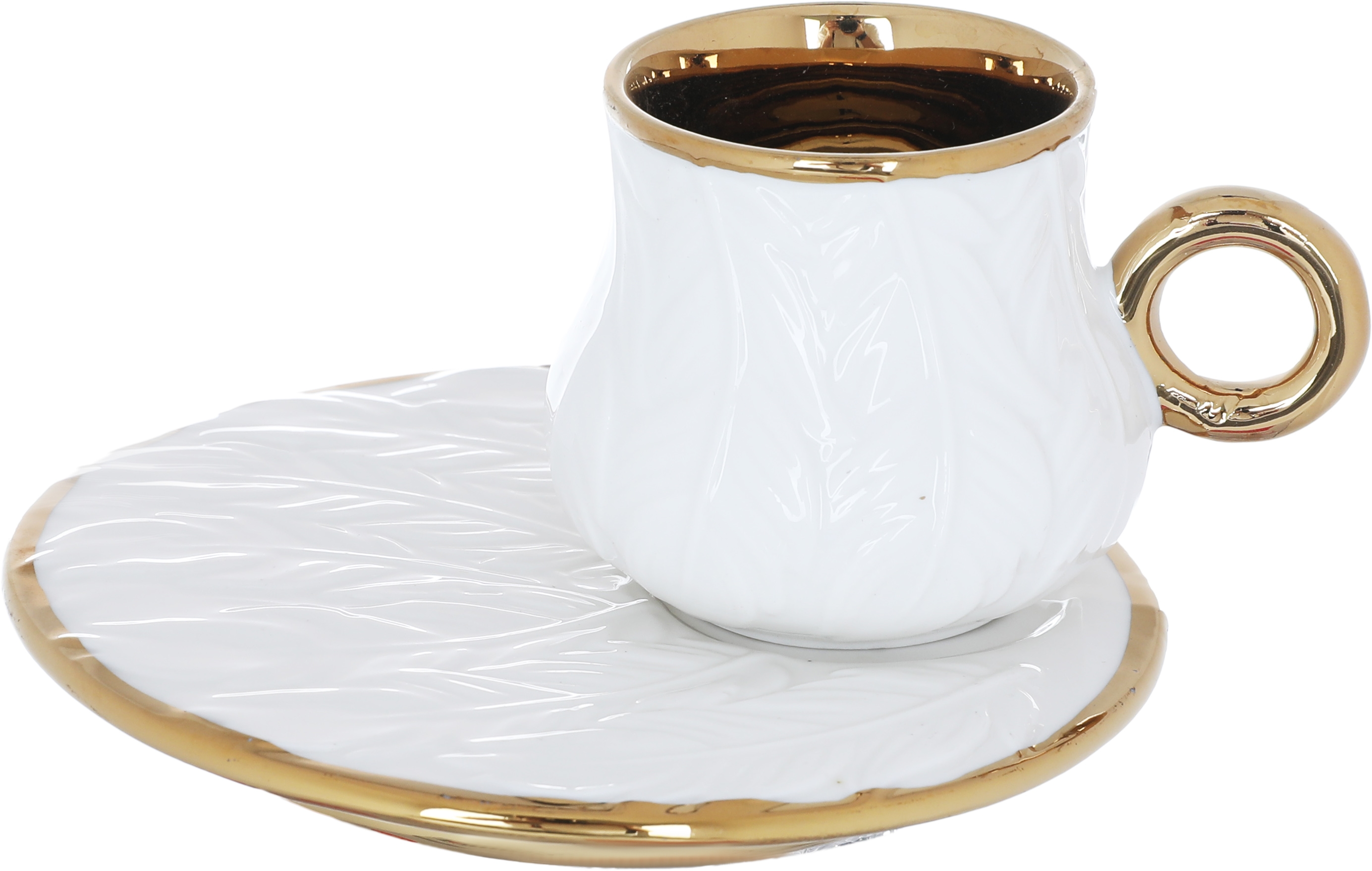طقم فناجين قهوة مع صحون بورسلان السيف غاليري، 12 قطعة - ابيض ذهبي product image 2