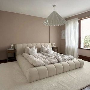 Sama wooden bed, 200x180 cm, upholstered in Chanel fabric - Beige product image