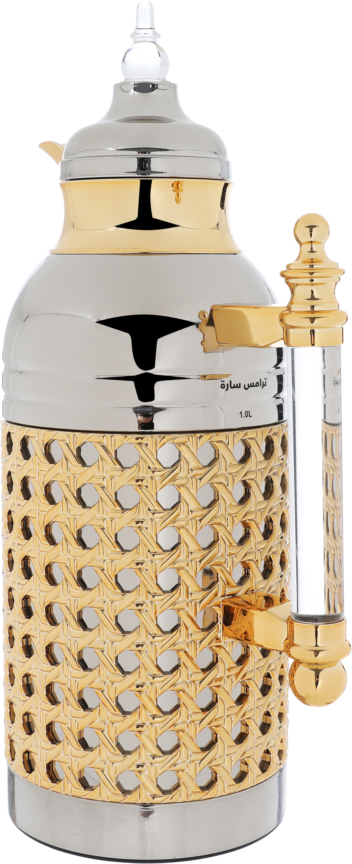 Al Saif Gallery Sarah thermos set, 1 liter, transparent handle, thermal glass inner case, steel outer shell - silver product image 3