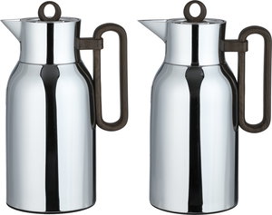 Al Saif Gallery Al Durra Thermos Set, 1/1 Liter, 2 Pieces, Glass Inner Container, Push Button, Wooden Handle - Silver product image