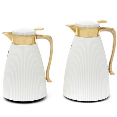 Al Saif Gallery Nebula thermos set, 1/0.7 litre, 2 pieces, thermal glass inner shell, plastic outer shell - golden white product image 1