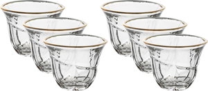 طقم فناجين قهوة عربي ماكس زجاج السيف غاليري، 6 قطع، بخط ذهبي - شفاف product image