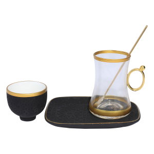 طقم بيالات شاي وفناجين قهوة زجاج السيف غاليري، نقش إسلامي، 24 قطعة - شفاف product image 2