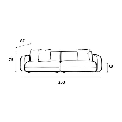 Modern Swedish wood sofa, 250x87x38 cm, velvet fabric - brown product image 2