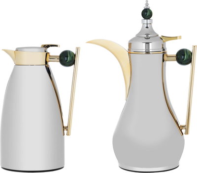 Al Saif Gallery Alaa thermos set, 1/0.75 liter, two pieces, thermal glass inner container, steel outer shell - silver product image 2