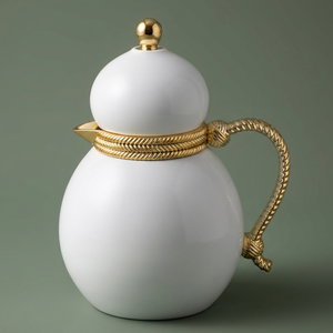 Al Saif Gallery Stainless Steel Dallah Thermos, 0.7 Liter, Gold Handle, Self-Service, Push Button - White Gold product image