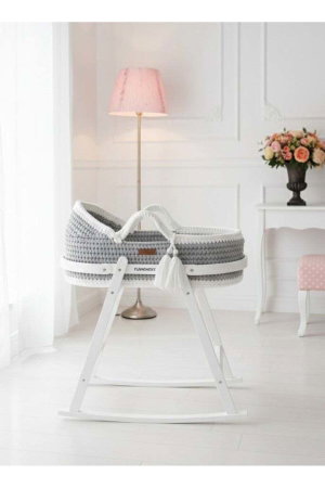 سلة اطفال كروشية فان مومنت، 76×40×20 سم، بقاعدة هزاز - رمادي product image 2