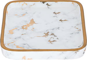 صحن تقديم حلا بورسلان السيف غاليري، 15x15x2 سم، مربع صغير - أبيض رخامي product image