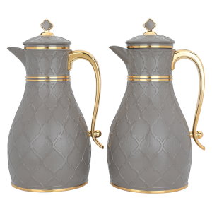 Al Saif Gallery Nahla thermos set, 2 pieces, 1 liter, glass inner shell, plastic outer shell - dark gray product image