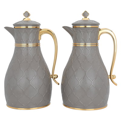 Al Saif Gallery Nahla thermos set, 2 pieces, 1 liter, glass inner shell, plastic outer shell - dark gray product image 1