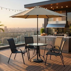طاولة مظلية حديد ،90×90×75 سم، 4 كراسي - أسود product image