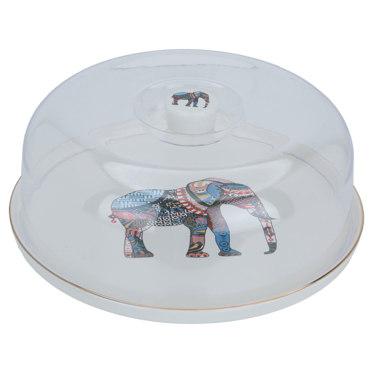 Al Saif Gallery Porcelain Round Cake Serving Stand, 28 cm, elephant pattern, with base and cover - white product image 2