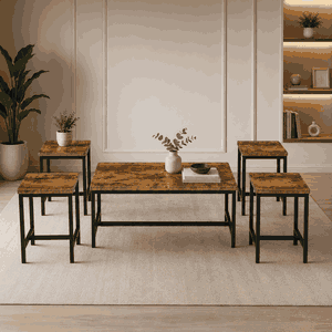 طقم طاولات خشب MDF و معدن، 5 قطع - اسود بني product image