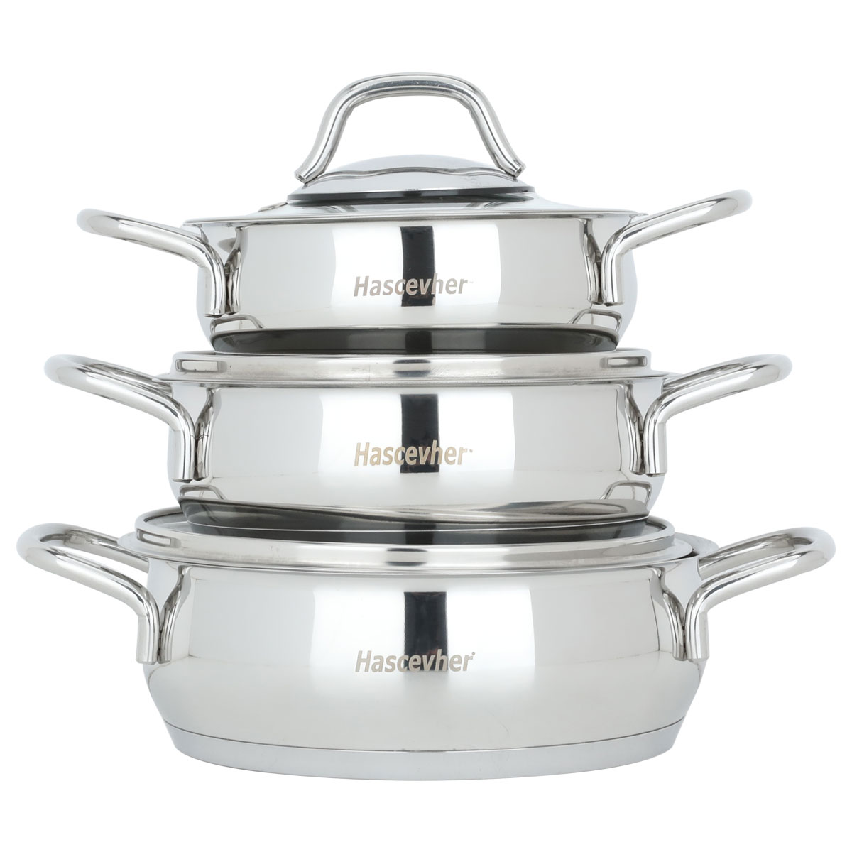 hascevher steel pots set with glass lid, 6 pieces - silver product image 2