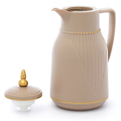 Al Saif Gallery Sawar 2 Plus Thermos, 1 liter, thermal glass inner container, plastic outer shell - dark beige product image 2