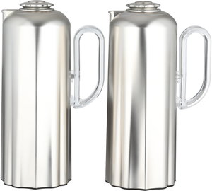 Al Saif Gallery Najdiyah Thermos Set, 1/1 Liter, 2 Pieces, Glass Inner Container, Transparent Handle, Push Button - Matte Silver product image 2