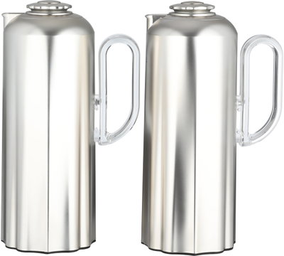 Al Saif Gallery Najdiyah Thermos Set, 1/1 Liter, 2 Pieces, Glass Inner Container, Transparent Handle, Push Button - Matte Silver product image 2