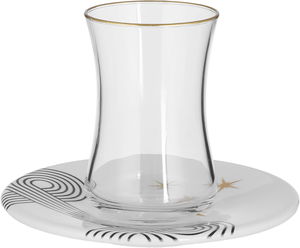 Al Saif Gallery glass teapot with porcelain saucer, two pieces, sun pattern - transparent and white product image