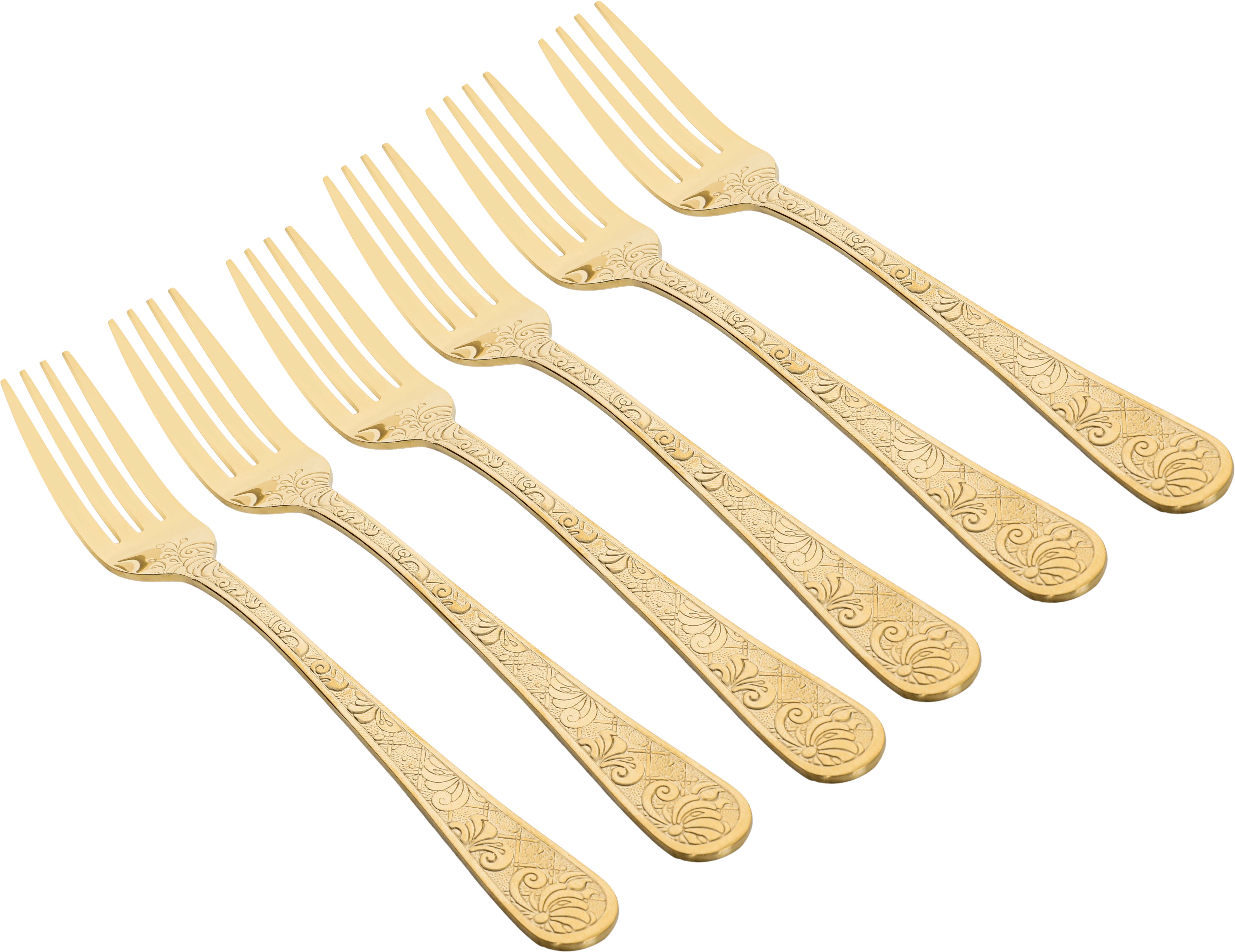 Al Saif Gallery steel eating forks set, wooded, 6 pieces - gold product image