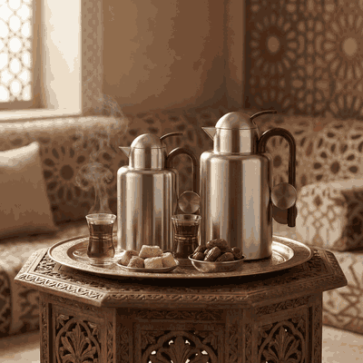 AlAl Saif Gallery Ikram Thermos Set, 1/1.5 Liter, Glass Inner Material, Wooden Handle - Silver product image 2