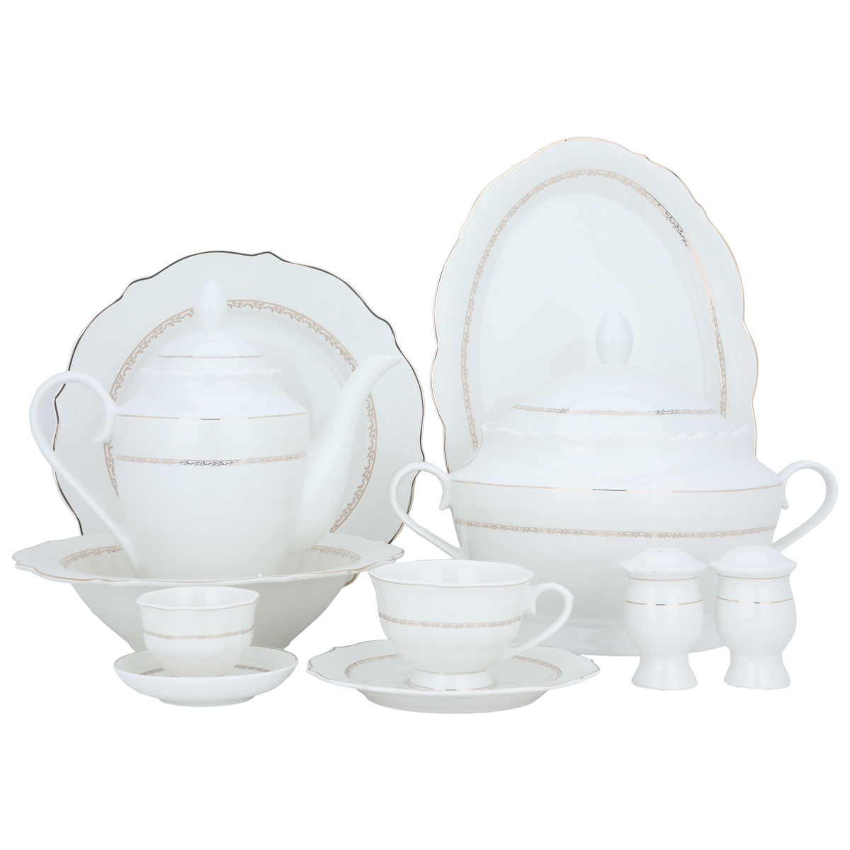 Al Saif Gallery porcelain dining set with golden pattern, 65 pieces - white product image