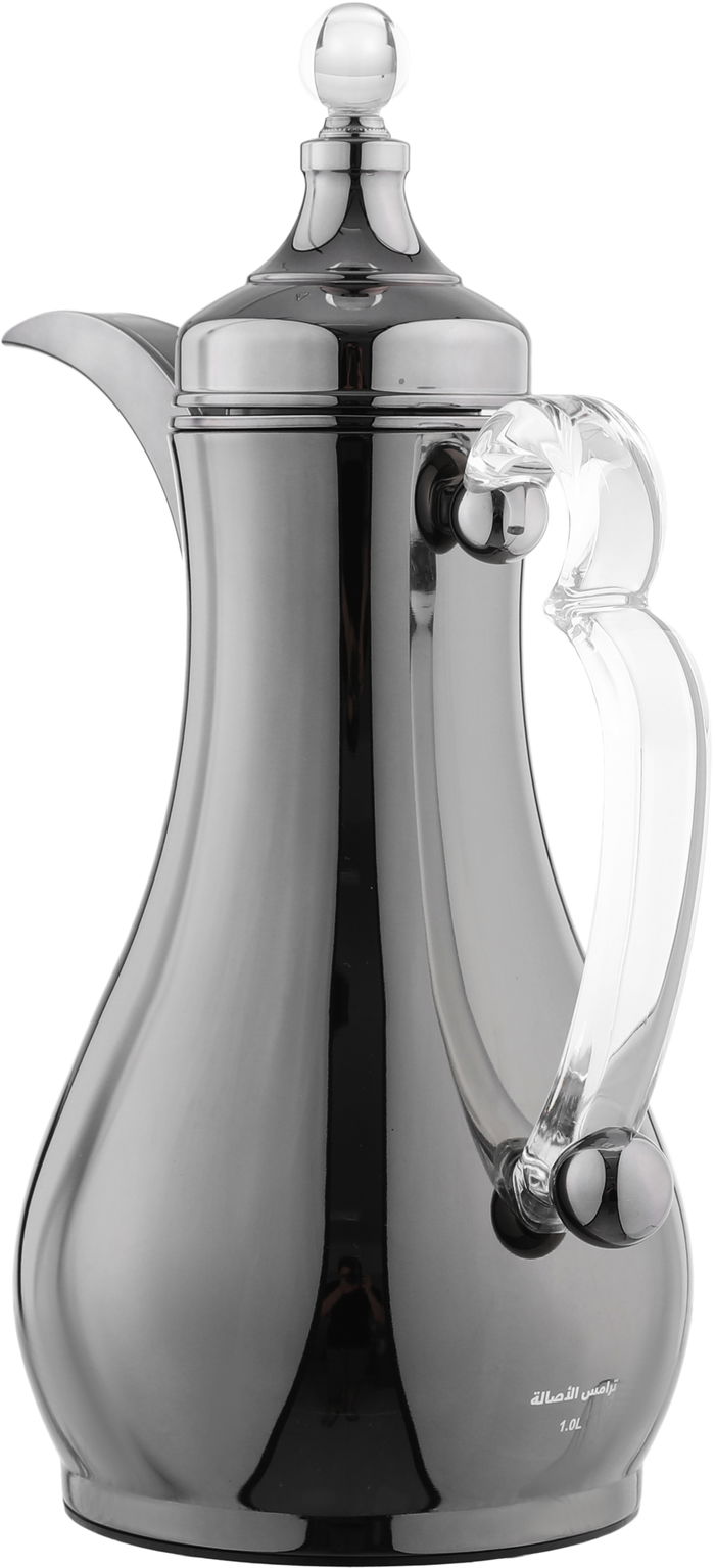 Alsaif Gallery Al-Asalah Thermos Set, 1/1 liter, glass interior, stainless steel exterior, transparent handle, press - glossy black product image 7