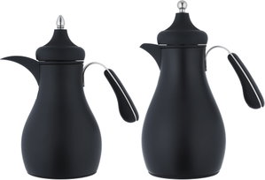 Al Saif Gallery Sama Thermos Set, 0.7/1 Liter, 2 Pieces, Inner Glass Container, Stainless Steel Outer Body - Black product image 2