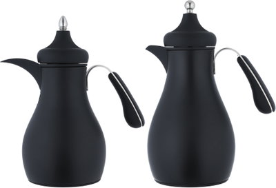 Al Saif Gallery Sama Thermos Set, 0.7/1 Liter, 2 Pieces, Inner Glass Container, Stainless Steel Outer Body - Black product image 2