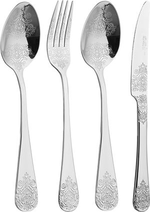 Al Saif Gallery Stainless Steel Cutlery Set, 24 Pieces, Engraved Silver product image