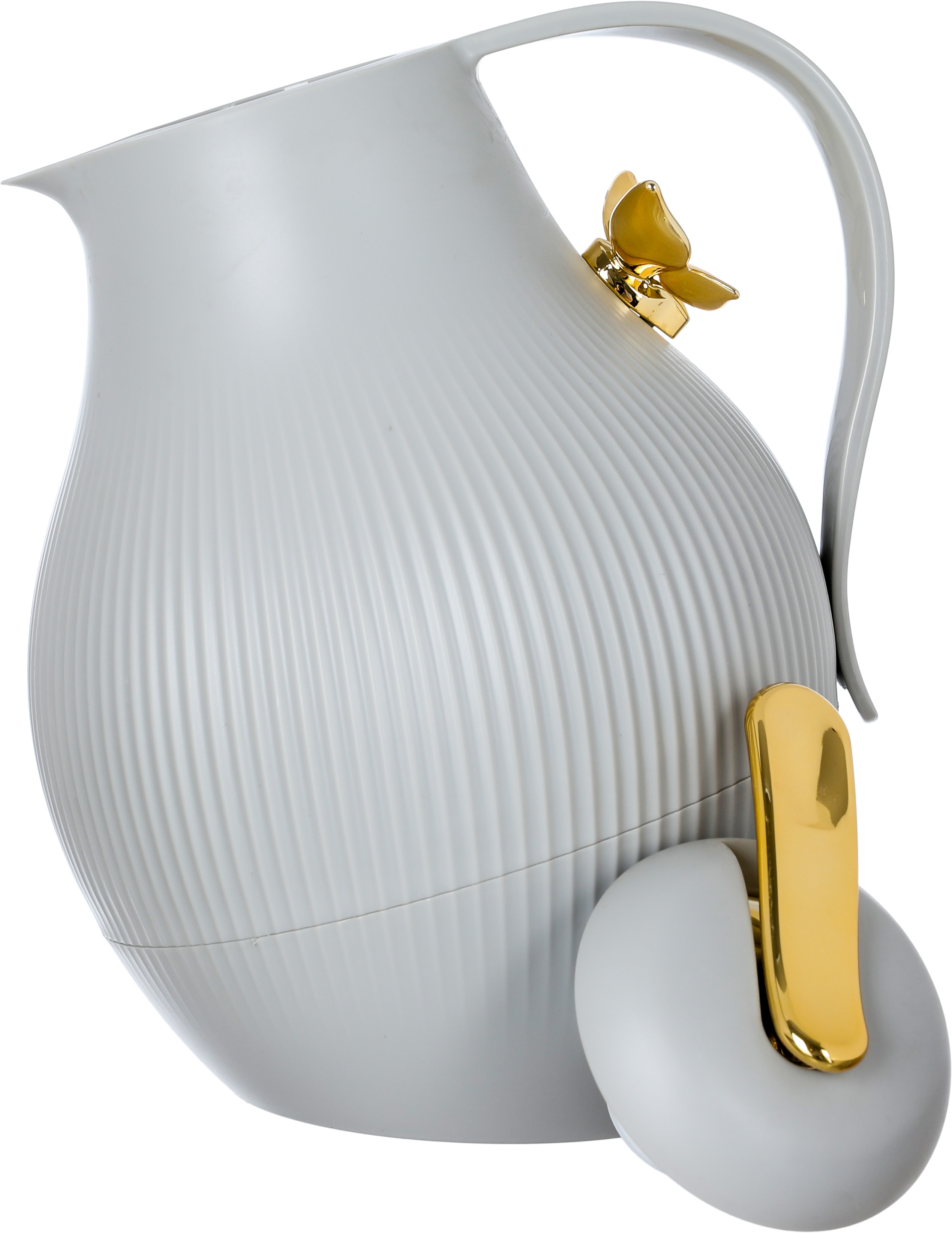 Al Saif Gallery Dora thermos, 1.5 liters, with golden butterfly, thermal glass inner shell, plastic outer shell - light gray product image 3