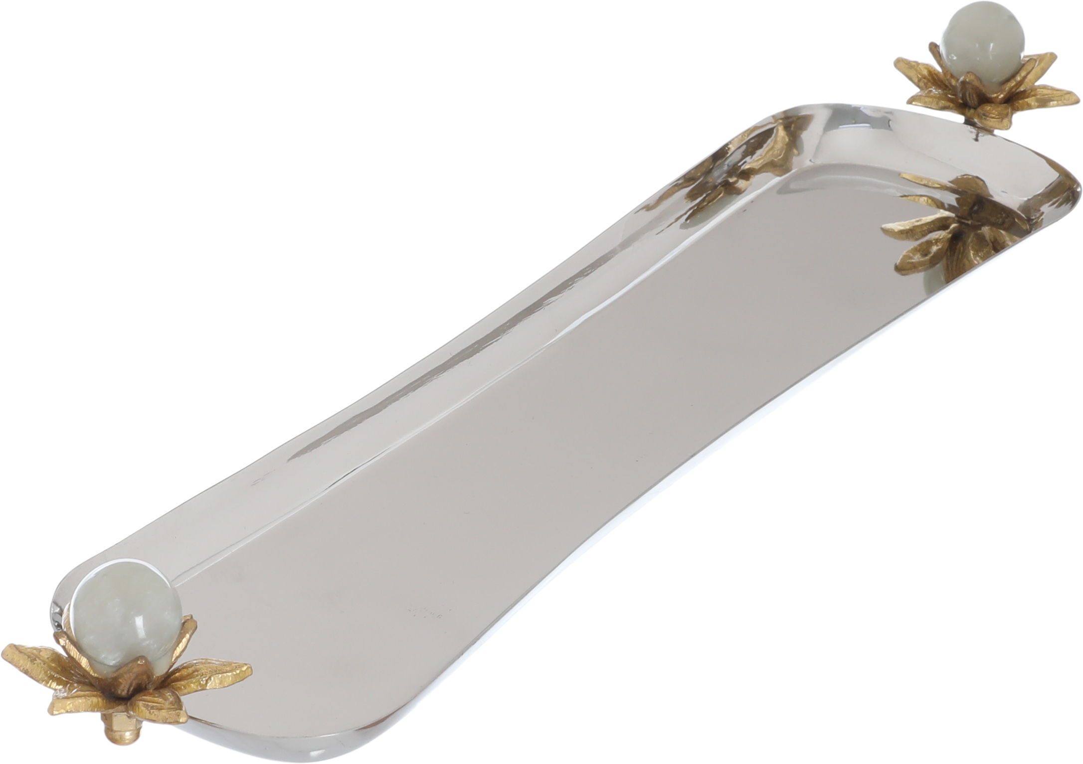 tray presented with the hand of a rose from Estelle Al Saif Gallery, 36 x 8 x 2 cm, oval, small - silver product image 2