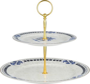 ستاند تقديم بورسلان السيف غاليري، 2 دور، دائري، مسكة يد استيل - أبيض أزرق product image