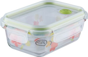 حافظة طعام زجاج السيف غاليري، 15×11×7 سم، 400 مل، غطاء شفاف - شفاف وردي product image