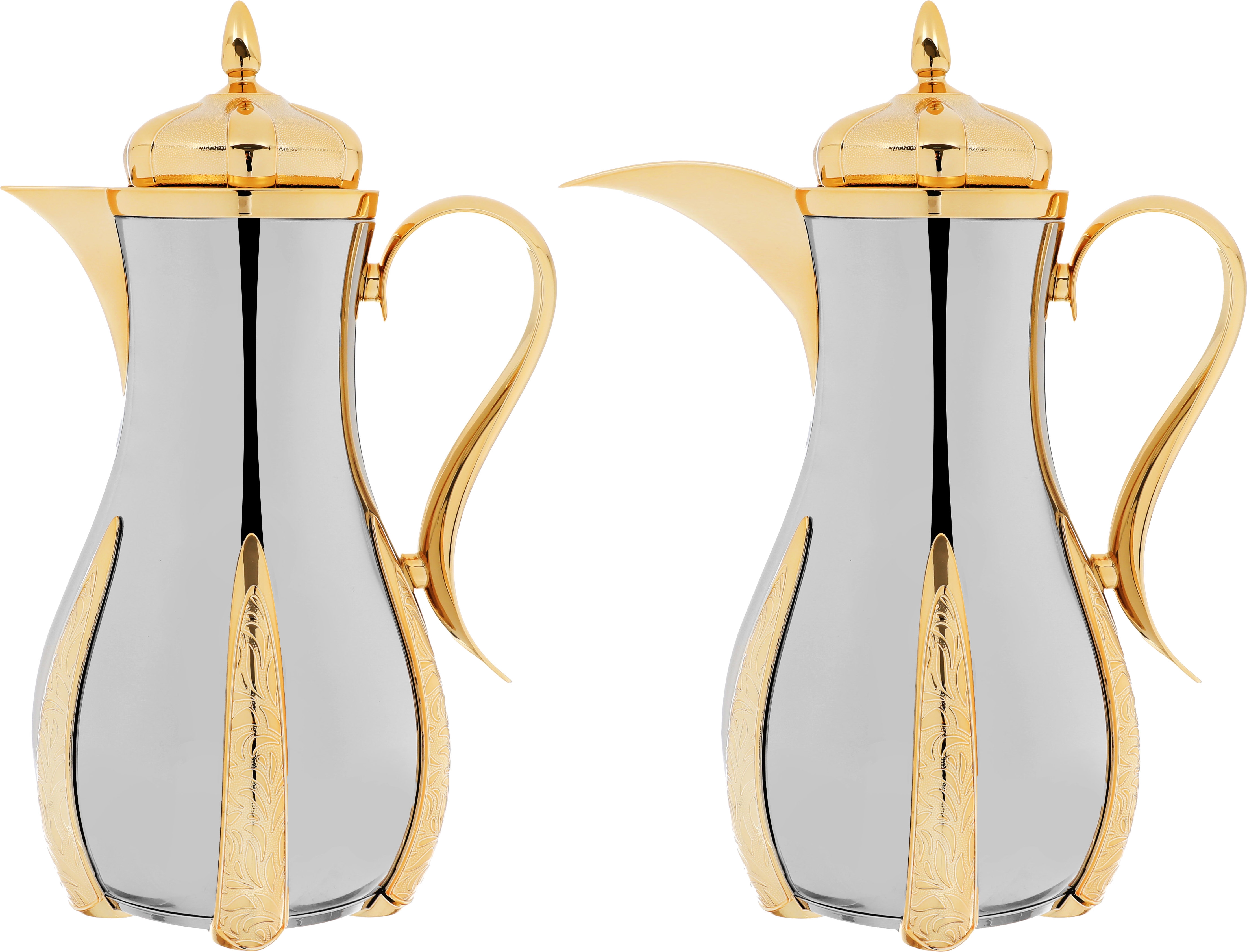 Al Saif Gallery Sana thermos set, 1 liter, thermal glass inner shell, steel outer shell - silver gold product image