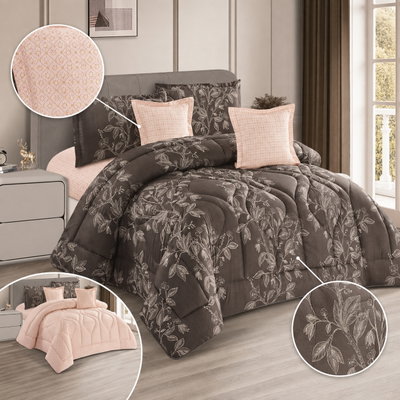 طقم لحاف قماش، 170x220 سم، نفر ونص، 4 قطع - بني وردي product image 2