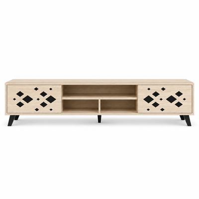 Lumer TV stand, 40×180×45 cm, MDF wood, drawers - Beige Black product image 2
