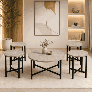 طقم طاولات خشب MDF و معدن، 5 قطع - اسود رمادى product image