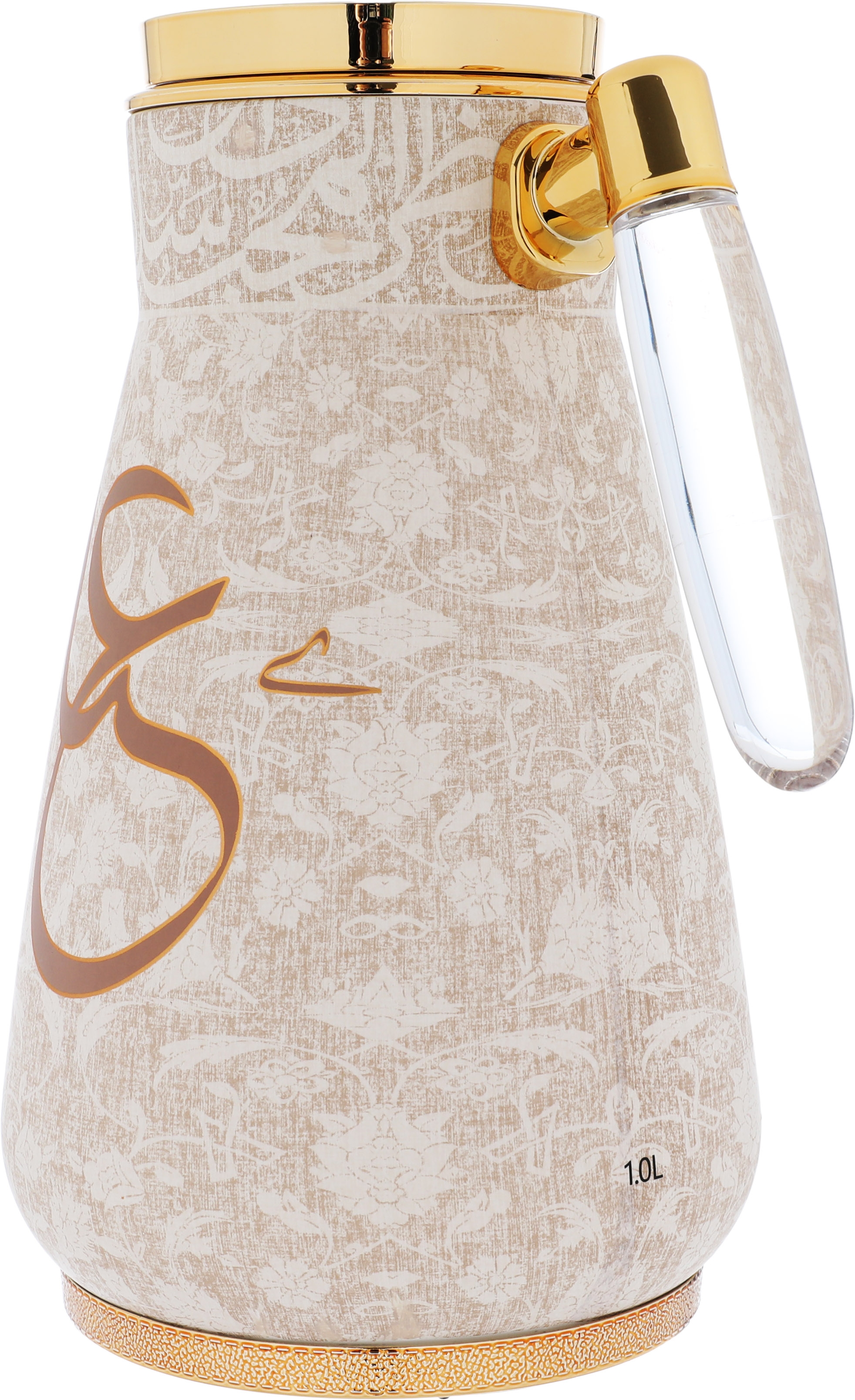 Al Saif Gallery Alia thermos set, 0.75/1 liter, two pieces, thermal glass inner shell, steel outer shell - beige with gold product image 2