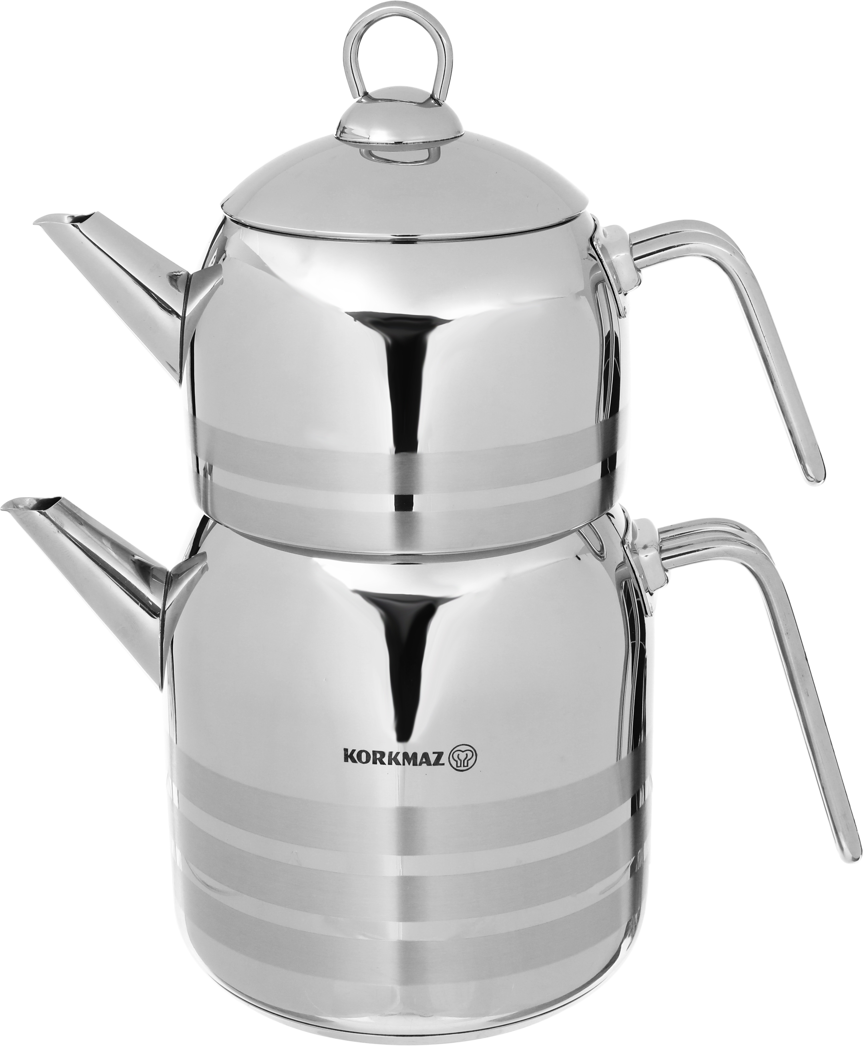 korkmaz Double Steel Turkish Tea Set, 1.3/3 Liter - Silver product image