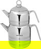 korkmaz Double Steel Turkish Tea Set, 1.3/3 Liter - Silver product image 1