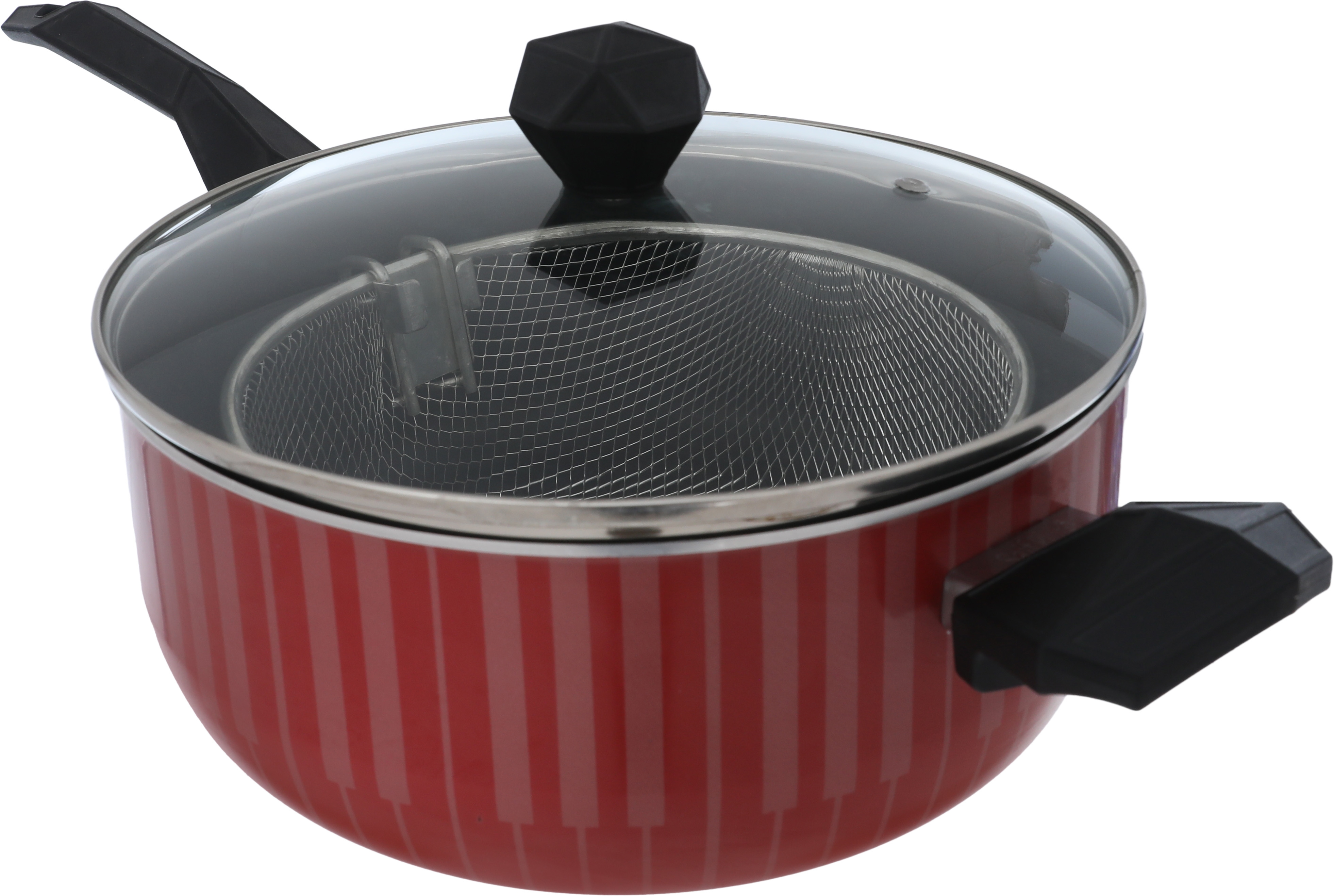 مقلاه تيفلون بمصفاة السيف بلص، غطاء زجاج بيدين، 24 سم - احمر product image