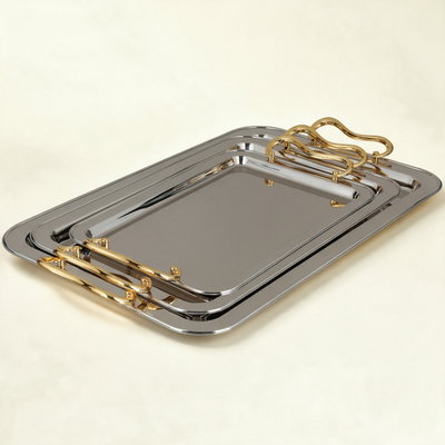 طقم صواني تقديم استيل الجهوري، 3 قطع - فضي product image 1