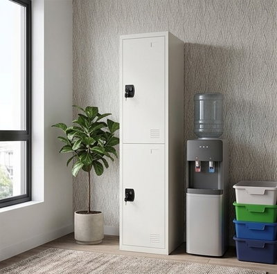 Iron filing cabinet, 40×40×183 cm, 2 doors - white product image 2