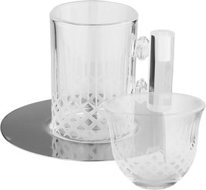 Al Saif Gallery Glass Cups and Tea Set, 18 Pieces, Stainless Steel Saucers, Square Pattern - Clear Silver product image