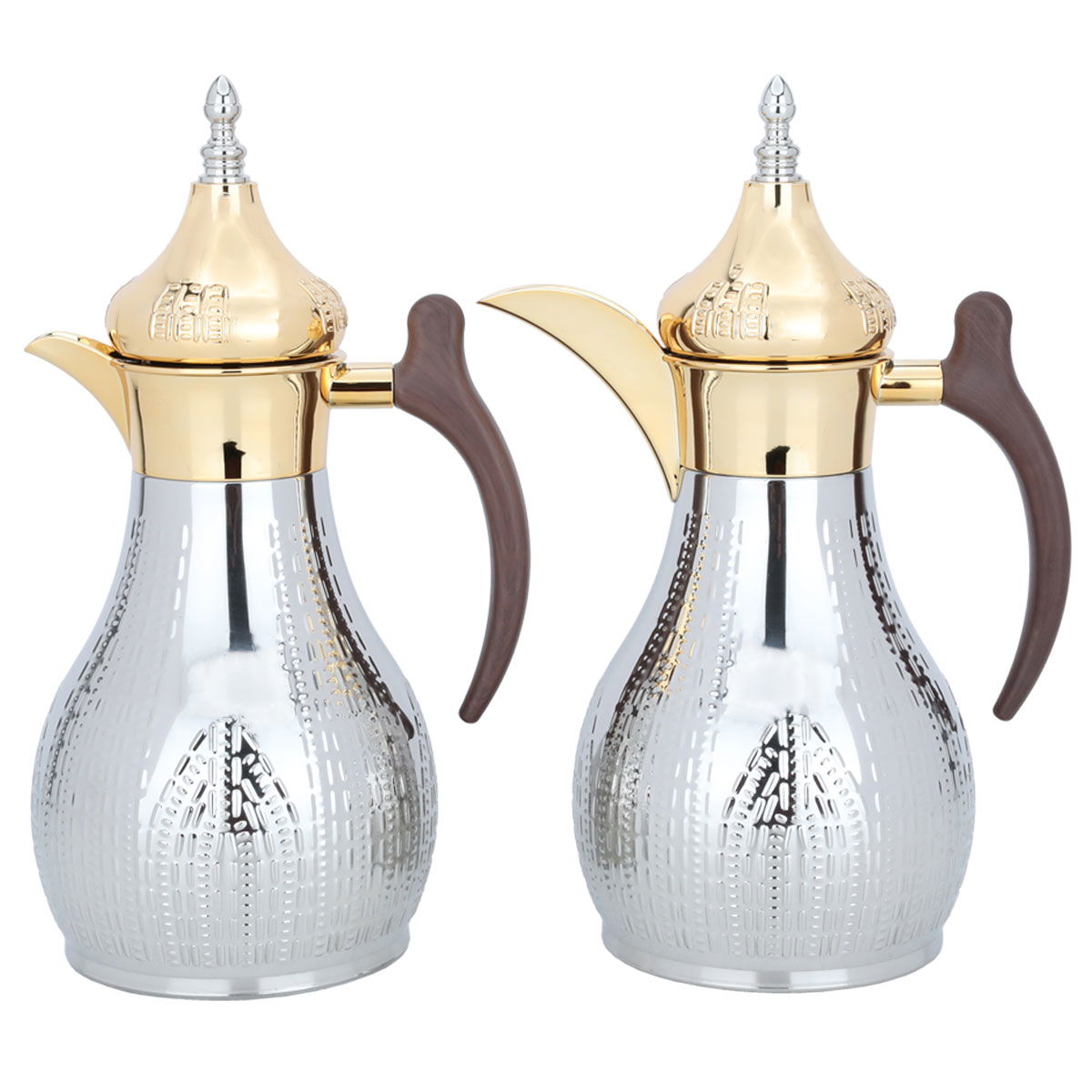 Al Saif Gallery Haila Thermos set, 1.2/1.2 liters, two pieces, wooden handle, steel inner case, steel outer case - silver product image