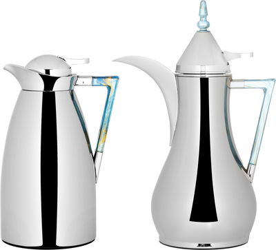 Al Saif Gallery Maha thermos set, two pieces, 1 liter, thermal glass inner container, steel outer shell - silver product image 1