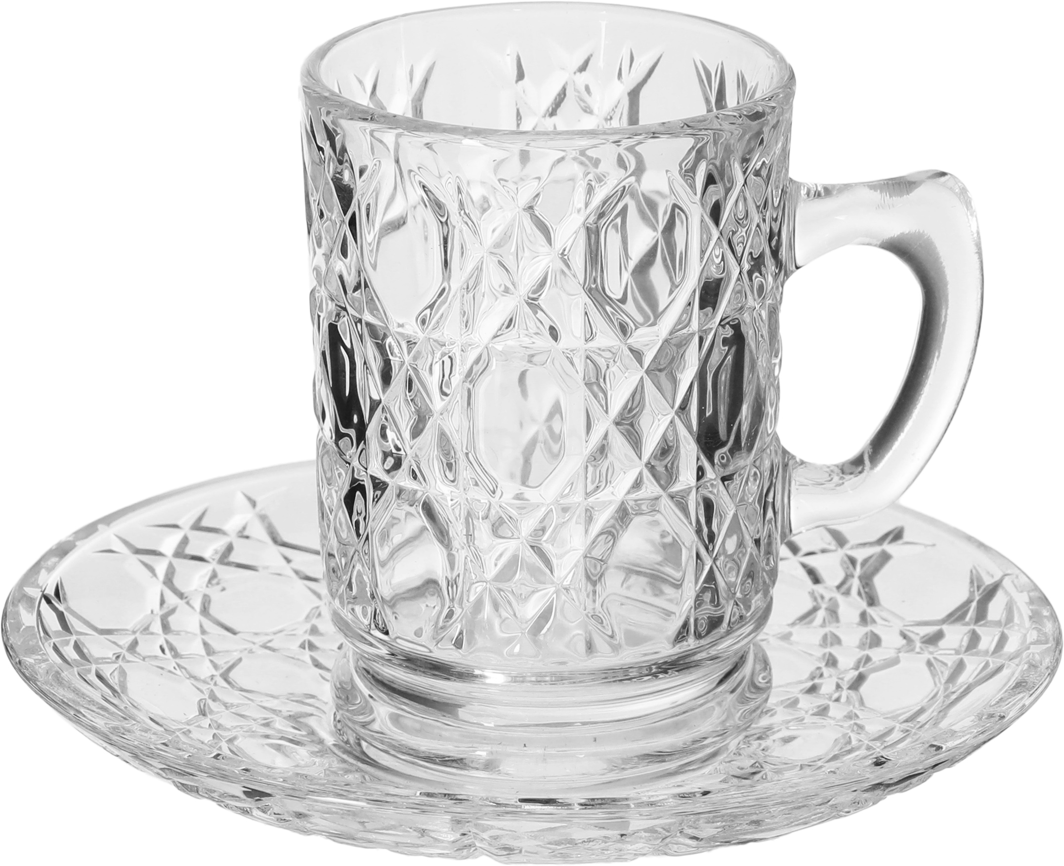 طقم بيالات شاي مع صحون زجاج لمسة التاج الذهبي، 0.12 لتر، 6 قطع - شفاف product image 2