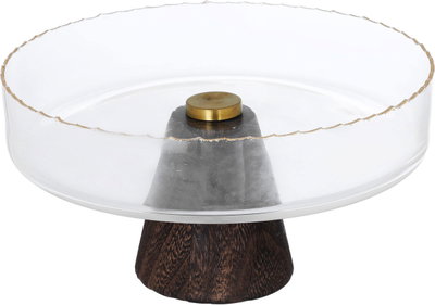 ستاند تقديم حلا زجاج السيف غاليري، 11.5×19×19 سم، بقاعدة خشبية - شفاف بني product image 4